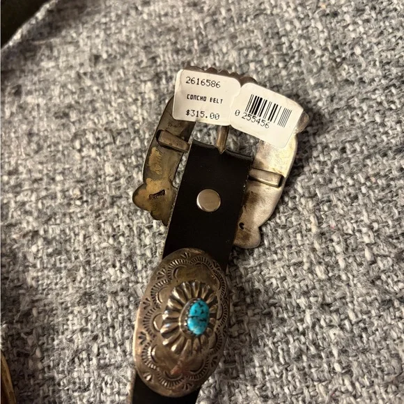 Vintage Concho Sterling Silver Belt with Turquoise Accents - Picture 6 of 7